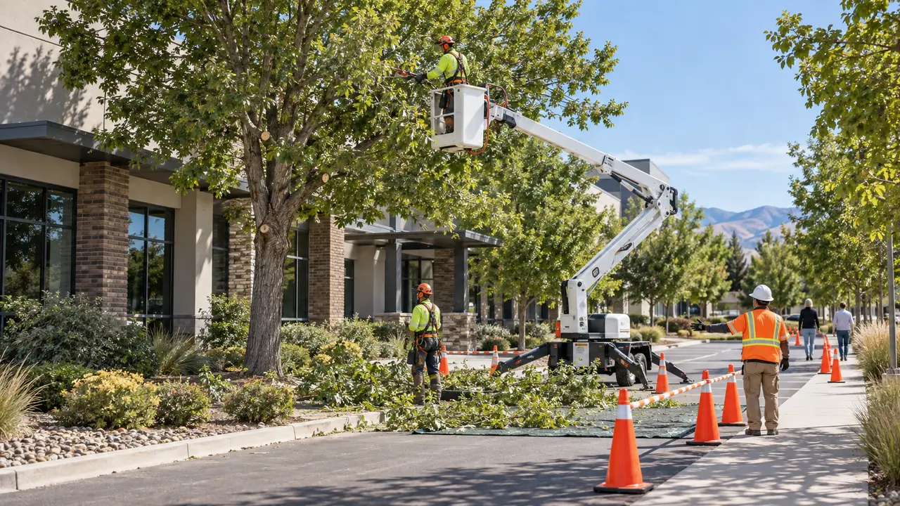 Representative view of coordinated commercial tree maintenance at a Boise business property