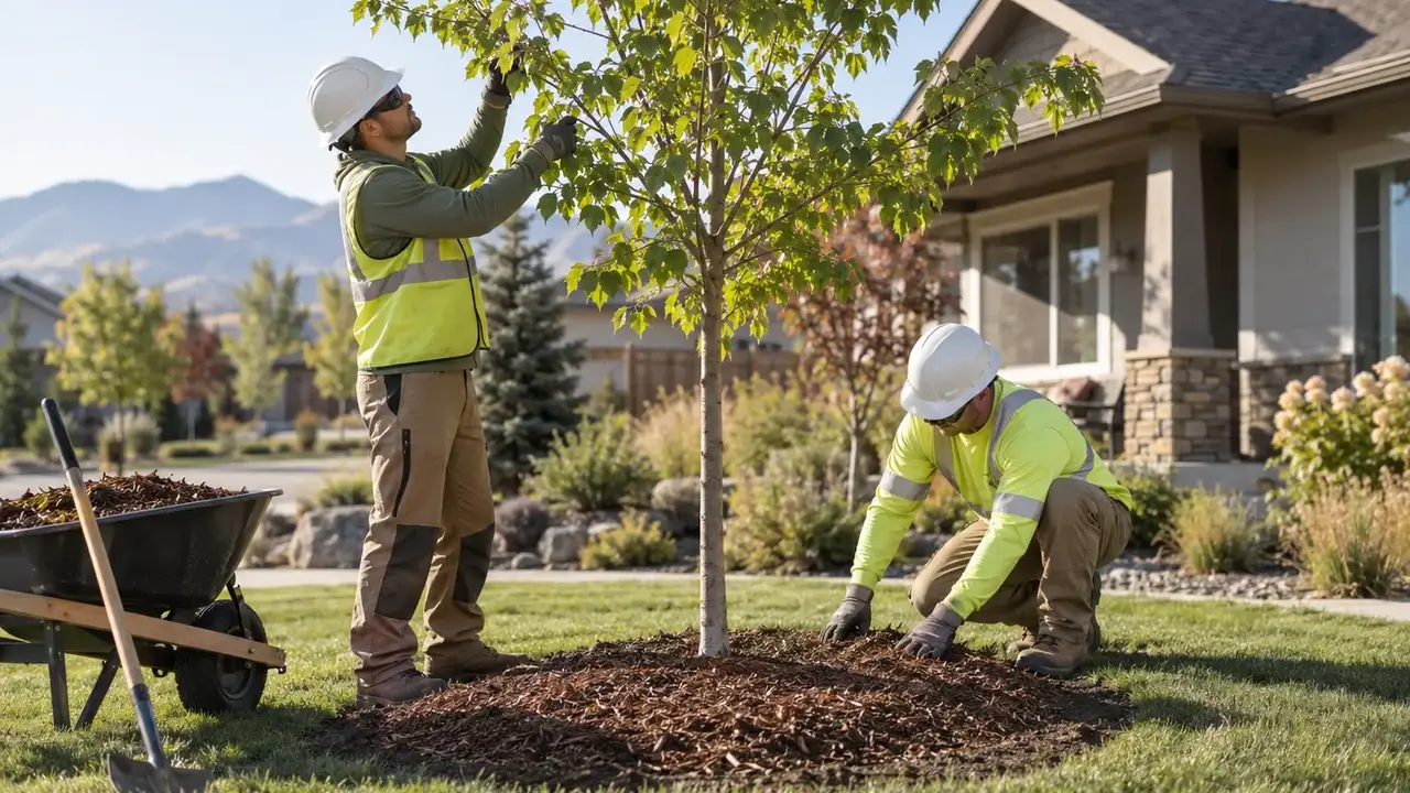 Representative view of professional tree planting and formative pruning